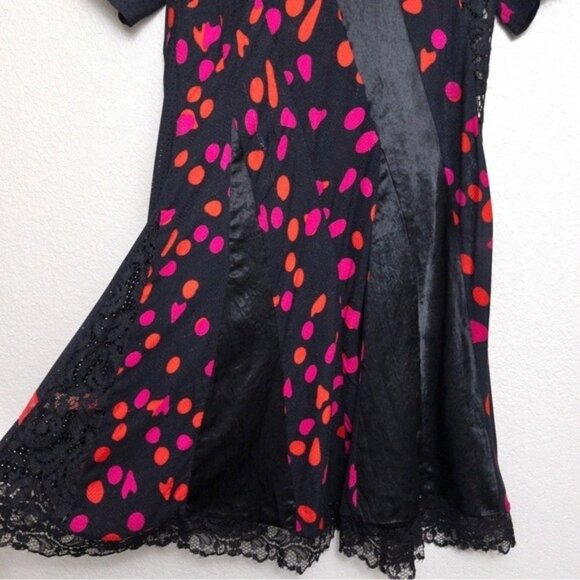 KOCHE Twisted Dotted Lace Mini Dress XS Black Red Mesh Satin Panel Sheer - Picture 8 of 15